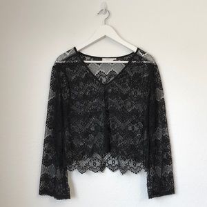 Lush Black Lace Fluted Sleeve Top M
